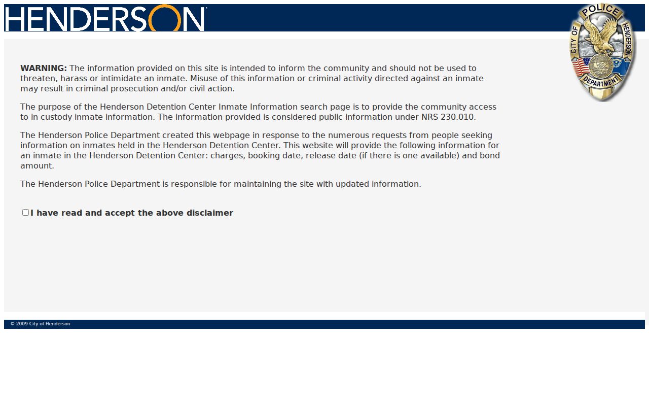 Henderson people search through the current inmate name and browse tool