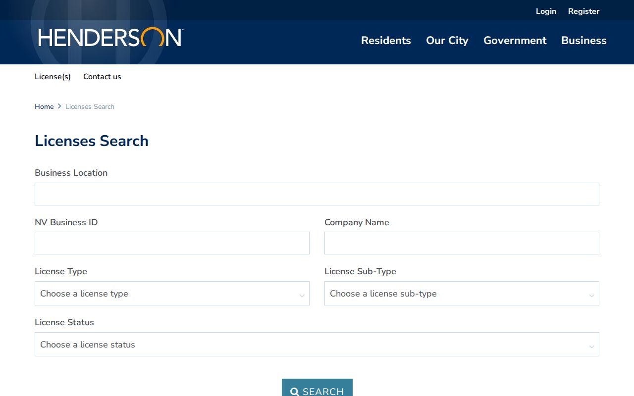 Henderson open records business license search fields